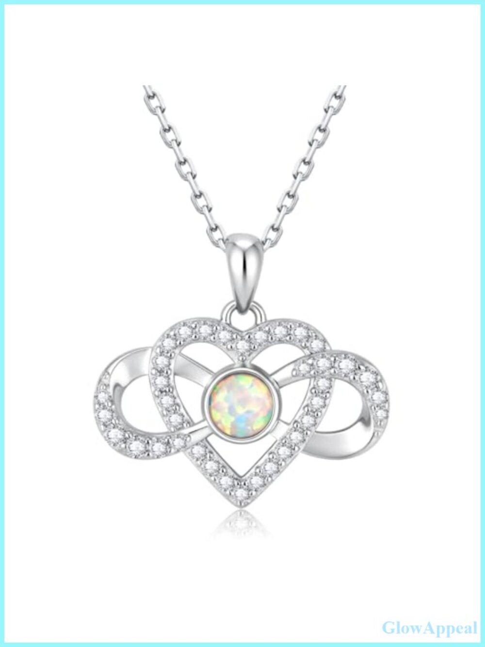 925 Sterling Silver Infinity Heart Opal Necklace Adjustable 18-20"